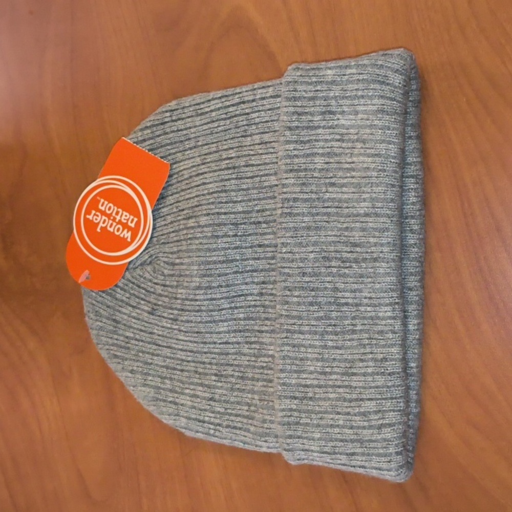 Wondernation Cuffed Knit Beanie Grey OS NWT